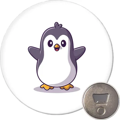 Produktbild von Huuraa Magnet Pinguin Comic 59mm Kühlschrankmagnet rund Flaschenöffner Geschenkidee