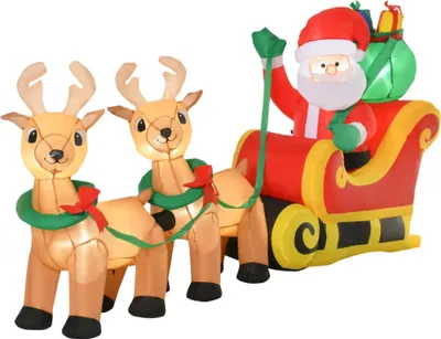 Produktbild von Weihnachtsmann mit Rentier im Schlitten - Aufblasbare Figur - LED-Beleuchtung - Weihnachtsdeko
