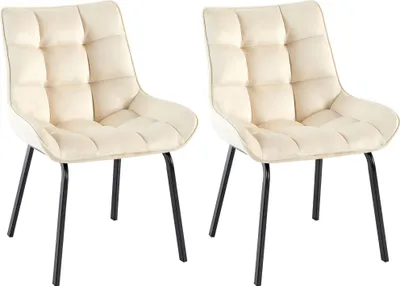 Produktbild von CLP 2er Set Esszimmerstuhl Saranda mit Rückenlehne und schwarzem Metallgestell creme Material Samt