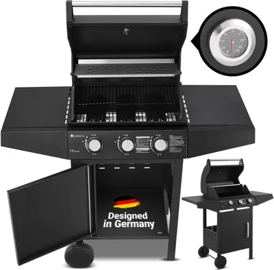 Produktbild von Juskys BBQ Gas-Grill Louisiana 8,1 kW - 3 Brenner Grillrost, Deckel mit Thermometer