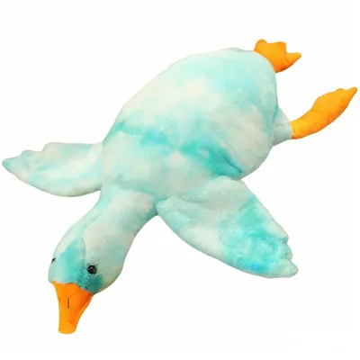Image de Peluche – 90 cm – Grand coussin en forme d'oie kawaii – Coussin de lit décoratif et amusant – Adorable coussin en forme d'animal – Bleu