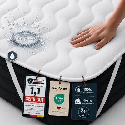 Produktbild von Komfortec Matratzenschoner 2er Set 160x200 cm mit 100 g/m² Füllung, wasserdichter Matratzenauflage für Boxspringbett & Matratze, Inkontinenzunterlage, Atmungsaktiv, ohne Knistern, KI-generiertes Bild