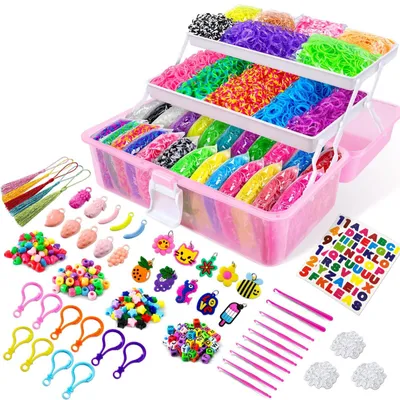 Produktbild von Loom-Bänder Gummibänder Bastelset - 14500 Stück - 28 Farben - Organizer-Koffer Rosa