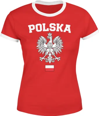 Produktbild von Damen WM-Shirt WM Polska Polen Poland Flagge World Cup Weißer Adler WM 2018 Moonworks® rot-weiß-schwarz L