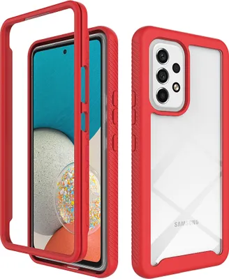 Produktbild von Galaxy A53 5G Hülle, Hybrid Transparente Rückseite Robust TPU Bumper Rutschfest Stoßfest Ganzkörper Schutzhülle für Samsung Galaxy A53 5G Rot