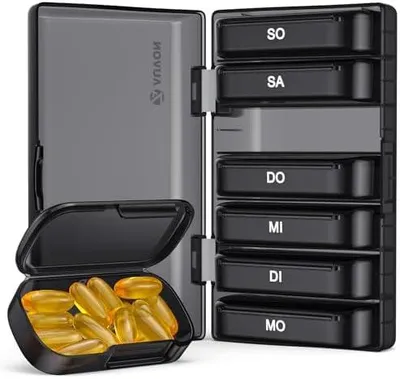 Produktbild von Tablettenbox 7 Tage, Pillendose 7 Tage mit Großen Separaten Fächern, Leicht zu Öffnende Tragbare Medikamentenbox für Vitamine, Fischöl, Medikamente, Nahrungsergänzungsmittel usw.