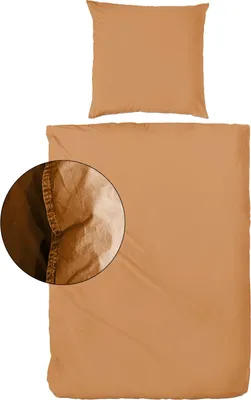 Produktbild von Hahn Haustextilien Renforce Bettwäsche stone washed curry in Stofftasche Größe 200x200 cm