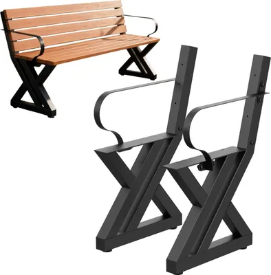 Produktbild von DanDiBo 2x Bankgestell mit Lehne Metall Schwarz Set DIY Bank Füße Bankkufen Bankbeine 96670 Sitzgestell für Gartenbank Robust Stabil