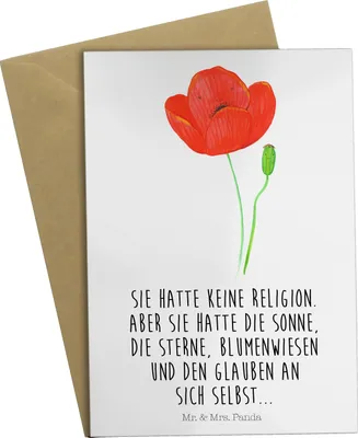 Produktbild von Mr. & Mrs. Panda Klappkarte Blume Mohnblume - Weiß - Geschenk, Grußkarte, Glaube, Respekt, osterkarten, Garten, hochzeitskarten, weihnachtskarten, Glückwunschkarte, Mohn
