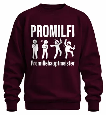 Immagine prodotto di PROMILFI - Maglione con cappuccio o felpa, tema "Promillehauptmeister" (Campione di alcol), con scritta "Lustig Saufen Bier Alkohol", colore bordeaux, taglia S