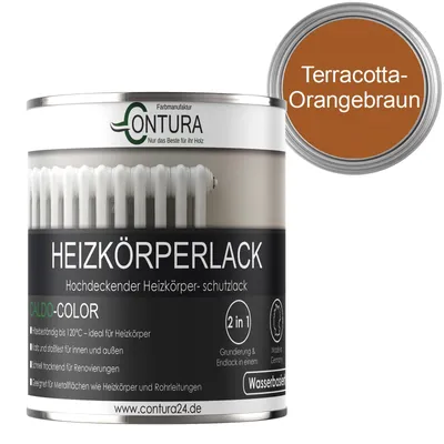 Produktbild von Contura 375ml Heizkörperlack Seidenmatt Heizungslack Heizkörperfarbe Heizung Farbe Radiator Metalllack - Terracotta RAL 8023 (Orangebraun)