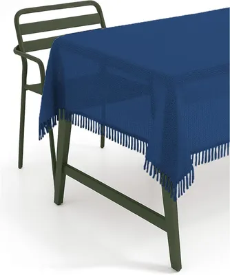 Produktbild von Gartentischdecke Fransen Gartendecke Weichschaum PVC 160 cm rund - blau