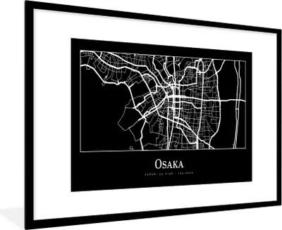 Produktbild von MuchoWow® Gerahmtes Poster Karte - Osaka - Stadtplan 90x60 cm - Poster mit Schwarzem Bilderrahmen Wandposter Rahmen Foto Bilder - Wanddekoration - Fotos