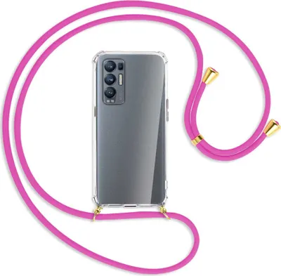 Produktbild von Handykette Backcover-Schutzhülle mit Band (Metall goldfarben) für Oppo Reno5 Pro Plus 5G - hot pink