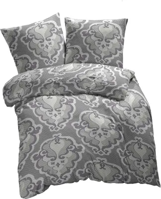 Obrázek produktu pro ETÉREA Renforcé ložní prádlo 200x220cm - 100% bavlna povlak na přikrývku Trisa ornamenty přírodní měkká kvalita se zipem - ložní prádlo bez povlaku na polštář 200x220cm povlak na přikrývku šedý 1-dílný - OEKOTEX