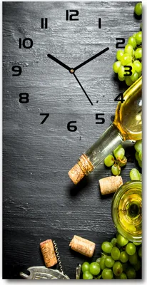 Produktbild von Wanduhr aus Glas – 30x60 cm - Glasbild - Glasuhr - Gehärtetes Glas -Trauben und Wein