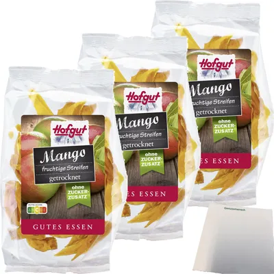 Produktbild von Hofgut Mangostreifen getrocknet 3er Pack (3x100g Beutel) + usy Block