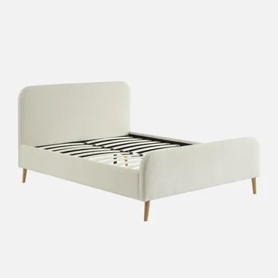 Immagine prodotto di Letto con rete e testiera imbottita bouclé, 140x190cm, Crema