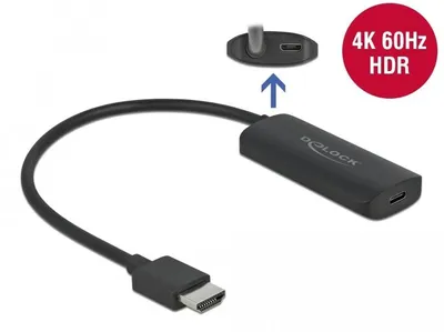 Produktbild von DeLOCK - Videoschnittstellen-Converter - HDMI, Mikro-USB Typ B (nur Strom) bis USB-C (W) - 24cm - Schwarz - unterstützt 4K 60 Hz (3840 x 2160), Lontium LT6711A chipset (63251)