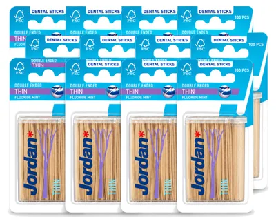 Productafbeelding van 12 x Jordan Clean Between Sticks - Dunne, dubbelzijdige tandenstokers met mintsmaak - Voordelige verpakking - 12 stuks