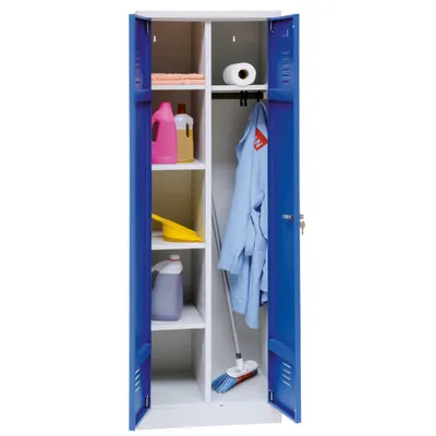 Produktbild von Kleider-Wäsche-Schrank mit Garderobenteil Spind Spint Grau/Blau 180x60x50 510711