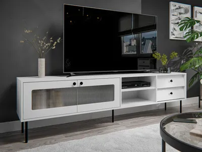 Obrázek produktu pro Prosklený široký TV stolek FORNEY - bílý