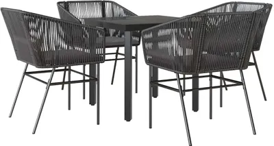 Immagine prodotto di vidaXL set da pranzo da giardino 5 pezzi con cuscini in vetro nero poly rattan
