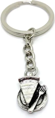 Produktbild von Onwomania Schlüsselanhänger Kuchen Stück Kaffee trinken Silber Metall Anhänger Charm
