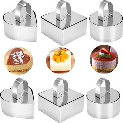 Produktbild von 6 Stück Dessertringe und Speiseringe, Kuchenringe Set, Edelstahl Kuchen Ringe, Kleine Tortenringe, Dessert Formen mit Pusher für oder Kochen Pfannkuchen Kekse Dessert