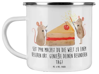 Produktbild von Mr. & Mrs. Panda Blechtasse 1948 Geburtstag - Weiß - Geschenk, Kaffeepott, Outdoor Becher, Geburtsjahr, Teetasse, Happy Birthday, besonderer Tag, Emaille Tasse, Pott