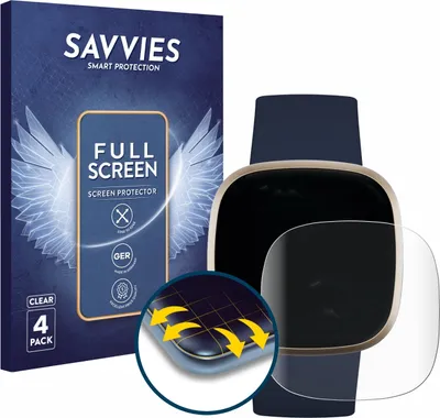 Produktbild von 4x Savvies Fullscreen Schutzfolie für Fitbit Versa 3 / Sense Displayschutz Folie Fullcover Klar Transparent