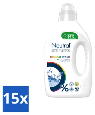Produktbild von 15 x Neutral Flüssigwaschmittel Color - Für empfindliche Haut - 0% Parfum & Farbstoffe - 1 l - Vorteilspackung - 15 Stücke