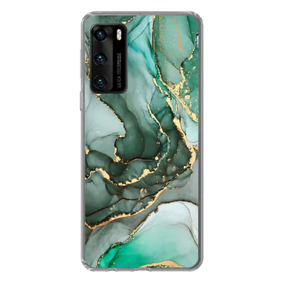 Produktbild von MuchoWow® Handyhülle Schutzhülle Hülle für Huawei P40 Gold - Marmor - Grün - Luxus - Marmoroptik - Grau Silikon Softcase Handy Hülle - Handytasche