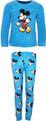 Produktbild von Disney Mickey Maus Kinder Velours Schlafanzug Pyjama Nachtwäsche – Blau / 128