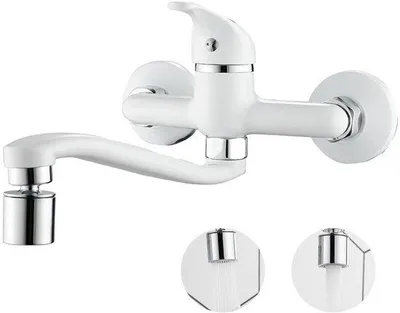 Immagine prodotto di Rubinetto da cucina in ottone con miscelatore a 2 funzioni, orientabile a 360 gradi, inclinabile, bianco