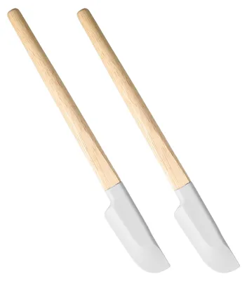 Produktbild von 2-teiliges Silikonspatel-Set, kleine Teigschaber, schmale Minispatel, Antihaftbeschichtung mit Holzgriff, flexible Küchenschaber zum Backen, Mischen, Kochen und Rühren.