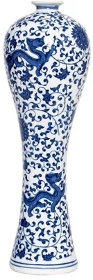 Productafbeelding van Unyqoos® Handgemaakte Chinese keramische vaas van blauw-wit porselein, 33 cm – Decoratieve bloemenvaas voor woonkamer, kantoor en tafel
