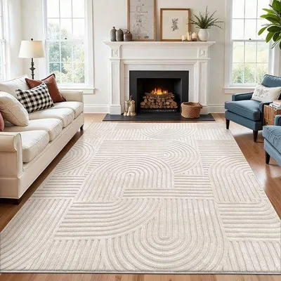 Immagine prodotto di Tappeto antiscivolo lavabile Unyqoos® 160 x 230 cm – Beige, 100% poliestere, pelo da 10 mm, base antiscivolo in TPR, pelo basso con effetto 3D, ideale per soggiorno e camera da letto