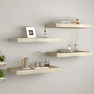 Obrázek produktu pro Maison Exclusive – Závěsné nástěnné police, 4 ks, dubová barva, 60 x 23,5 x 3,8 cm, MDF