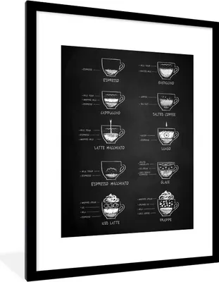 Produktbild von MuchoWow® Gerahmtes Poster Küche - Kaffee - Milch 60x80 cm - Poster mit Schwarzem Bilderrahmen Wandposter Rahmen Foto Bilder - Wohnzimmer - Dekorationen - Prämie