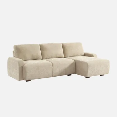 Produktbild von sweeek - 3-Sitzer Ecksofa Recamiere rechts mit Stoffbezug - Beige