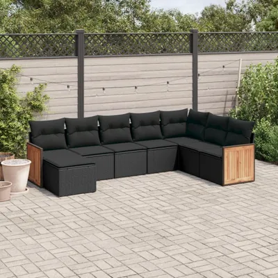 Produktbild von 8-tlg. Garten-Sofagarnitur - mit Kissen Schwarz Poly Rattan - Gartenmöbelset 3227924