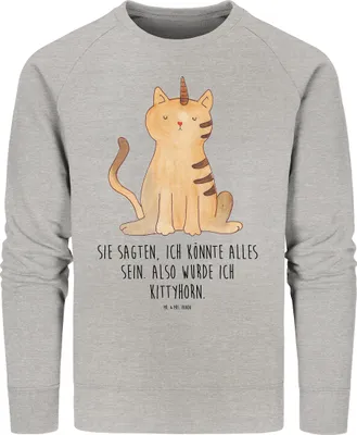 Produktbild von Mr. & Mrs. Panda Bio Pullover Einhorn Katze Größe M - Heather Grey - Geschenk, Sweater, Sweatshirt, Rundhals, Glitzer, Mieze, Regenbogen, Unicorn, Pulli, Baumwoll