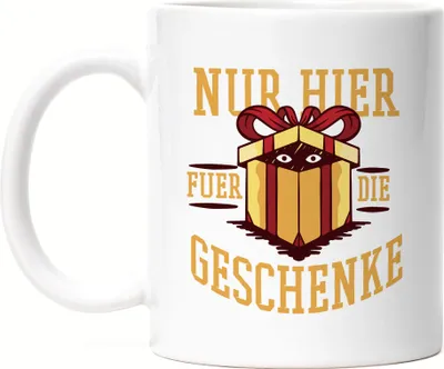 Produktbild von Nur für die Geschenke hier Tasse weiß Weihnachten Geschenkidee lustige Tasse mit Motiv Christmas Party
