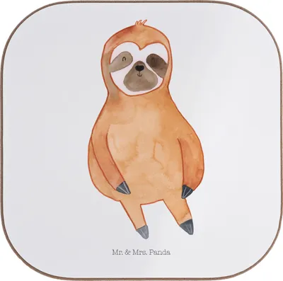 Produktbild von Mr. & Mrs. Panda Untersetzer für Gläser Faultier Zufrieden - Weiß - Geschenk, Faultiere, Tischuntersetzer, Glück, gläseruntersetzer, Happy, Coaster, Getränkeuntersetzer