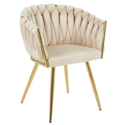Produktbild von Esszimmerstuhl mit Samtbezug KING Küchenstuhl Knotendesign Wohnzimmerstuhl Beige Gold