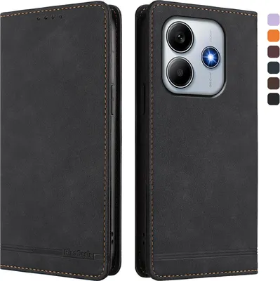 Image de Etui pour Xiaomi Redmi Note 14 4G, étui rétro en cuirPolyuréthaneavec support et fentes pour cartes de crédit Noir