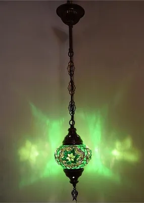 Productafbeelding van Turkse hanglamp met 12 cm groene mozaïekglas – Oosterse hanglamp voor sfeervolle verlichting