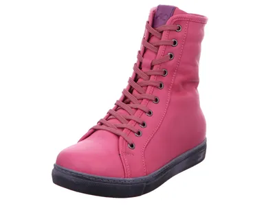 A single pink boot is shown against a white background.