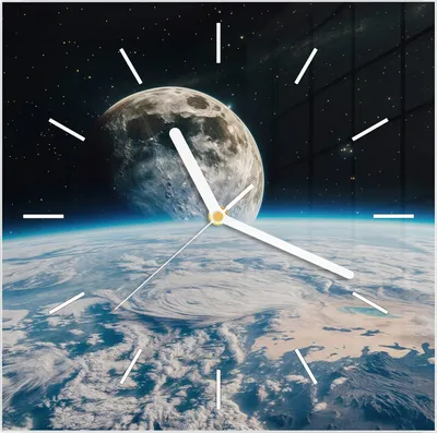 Produktbild von Wanduhr aus Glas mit Motiv Mondüberblick- 30 x 30 cm - inkl. Aufhängesystem